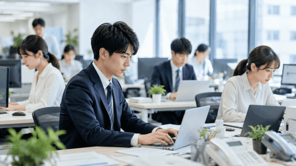 多くの社員がPC画面に向き合う職場の様子