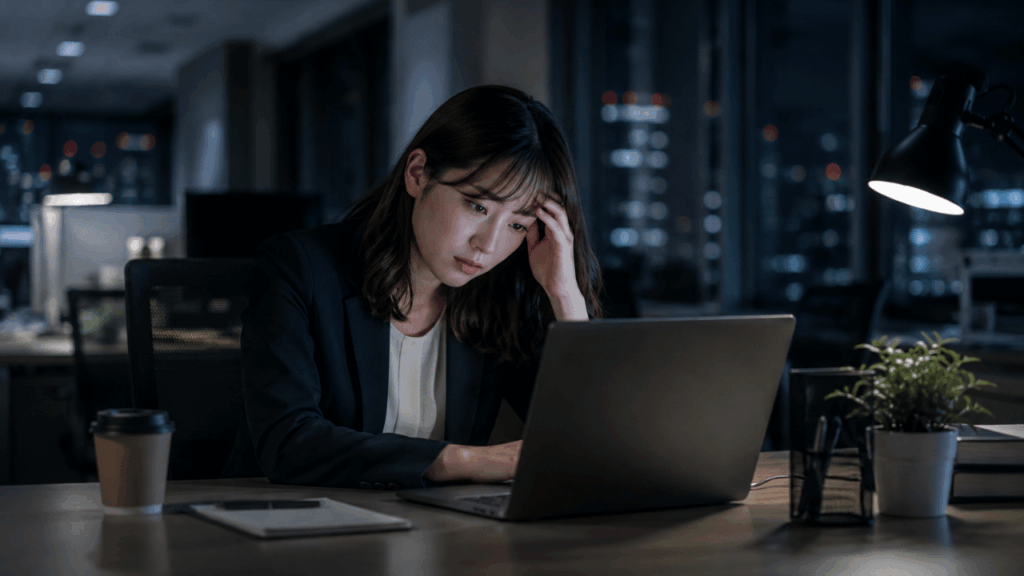 残業をする女性社員